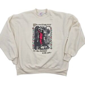 Vintage Jerzees Christmas Sweatshirt Cream Graphic Made in USA XL Holiday 90s